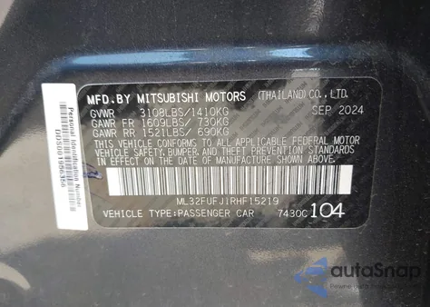 2024 Mitsubishi Mirage G4 Le from USA, damaged, VIN ML32FUFJ1RHF15219